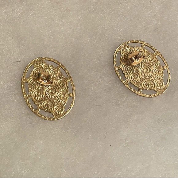 1928 Faux Pearl Embellished Goldtone Earrings - Picture 2 of 2